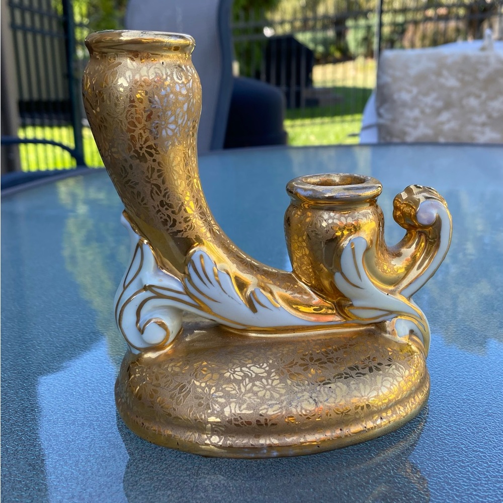 Vintage 1930s LeMieux 24 Karat hand decorated candle holders